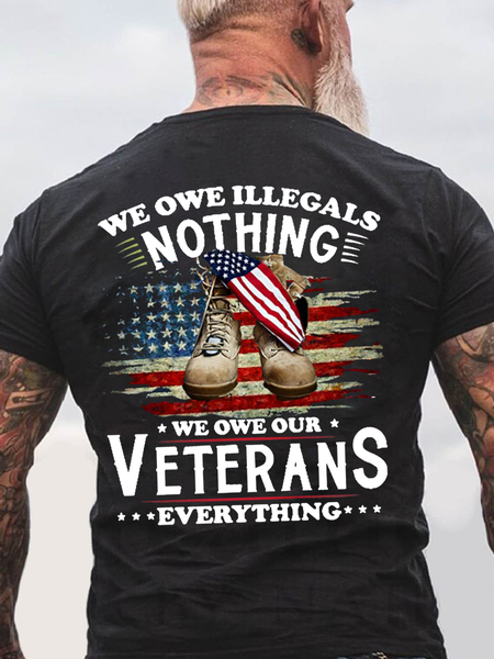 

Men's Flag We Owe illegals Nothing Crew Neck Casual T-Shirt, Black, T-shirts