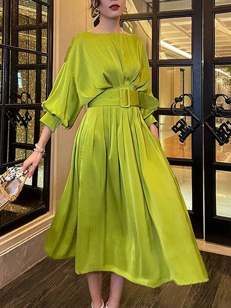 

Plus Size Shirt Collar Regular Fit Elegant Dress, Green, Plus Dresses