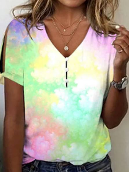 

Jersey V Neck Loose Casual T-Shirt, Green, T-Shirts