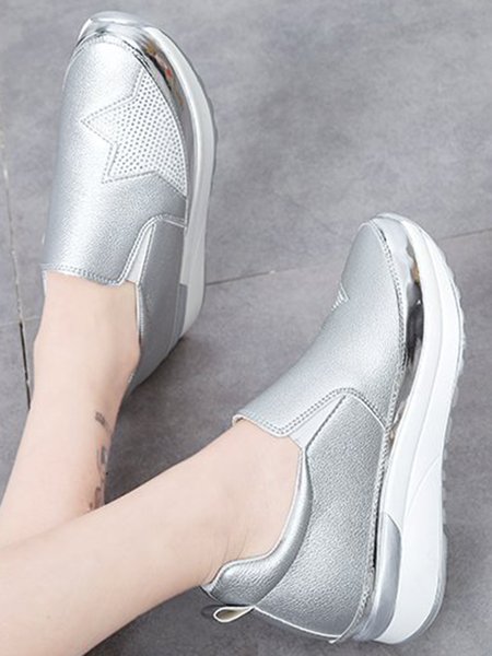

Rhinestone Star Stitching Thick Sole Heightening Casual Sneakers, Silver, Sneakers