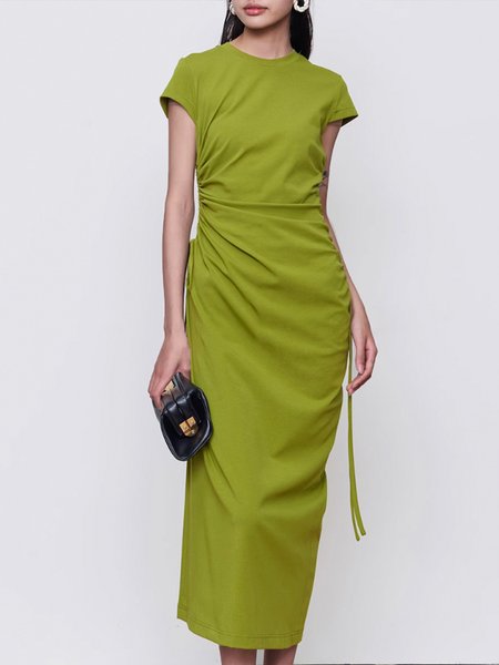 

Short sleeve Urban Regular Fit Crew Neck Dress With No, Green, Midi Dresses