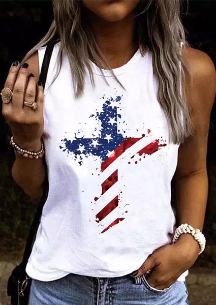 

Women's American Flag Cross Casual Tank Top, White, Tank Tops