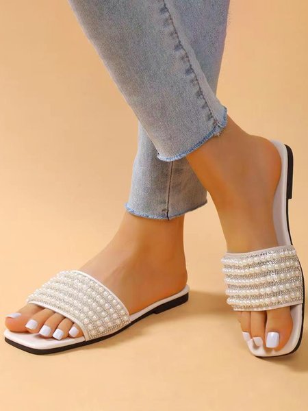 

Pearl Rhinestone Elegant Slippers, White, Sandals