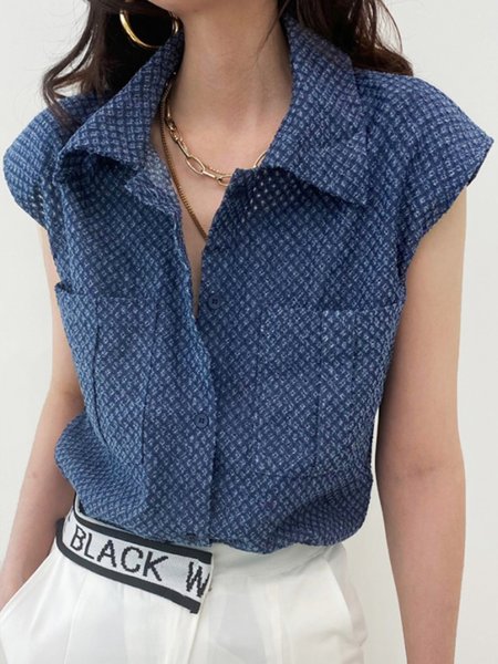 

Short sleeve Shirt Collar Regular Fit Urban Blouse, Blue, Blouses and Shirts
