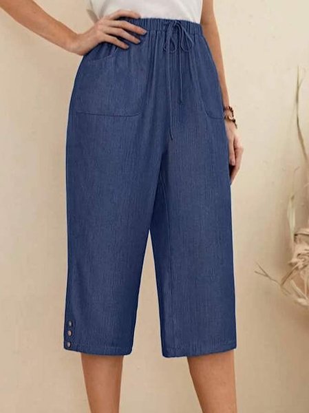 

Loose Casual Plain Pants, Blue, Pants