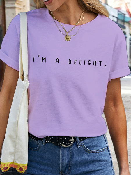 

Woman's Funny Word I'm A Delight Printed Cotton T-Shirt, Purple, T-shirts