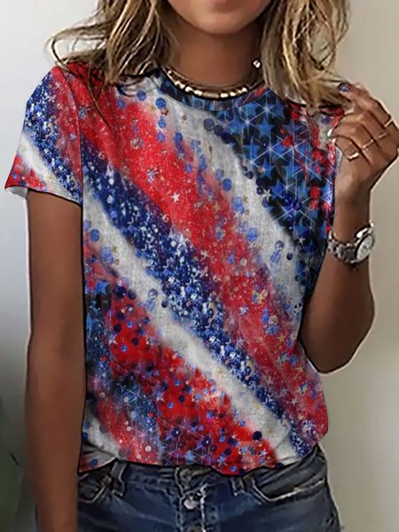 

Women's America Flag Crew Neck Casual T-Shirt, As picture, T-shirts