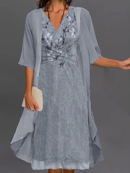 

Loose Casual Floral Two-Piece Set, Gray, Dresses