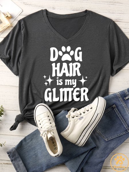 

Women's Dog Hair Is My Glitter Matching V Neck T-Shirt, Gray, T-shirts