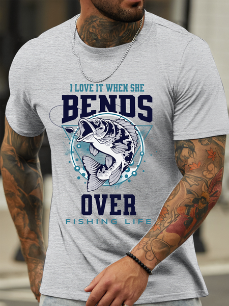 

Lilicloth X Paula I Love It When She Bends Over Fishing Life Men's Cotton Casual T-Shirt, Light gray, T-shirts