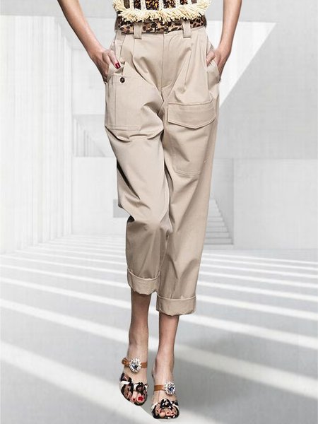 

Plain Casual Loose Cargo Ultra lightweight Pants, Khaki, Pants