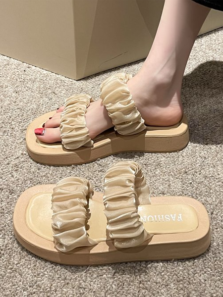 

Crinkled Tulle Vacation Double Strap Slides, Khaki, Sandals