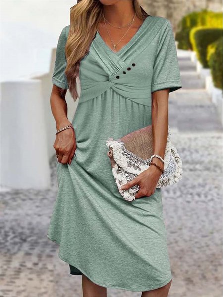 

Knitted V Neck Casual Dress, Green, Dresses