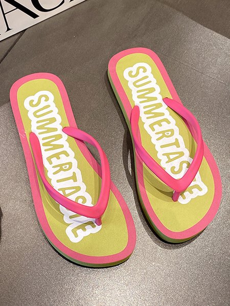 

Summer Vacation Text Print Flip Flops, Green, Slippers