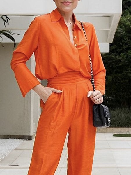 

Long sleeve Shirt Collar Regular Fit Urban Blouse, Orange, Blouses and Shirts
