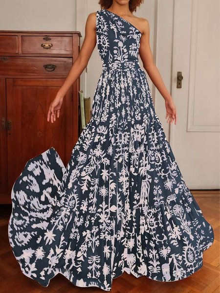 

Party One Shoulder Elegant Dress, Purplish blue, Maxi Dresses