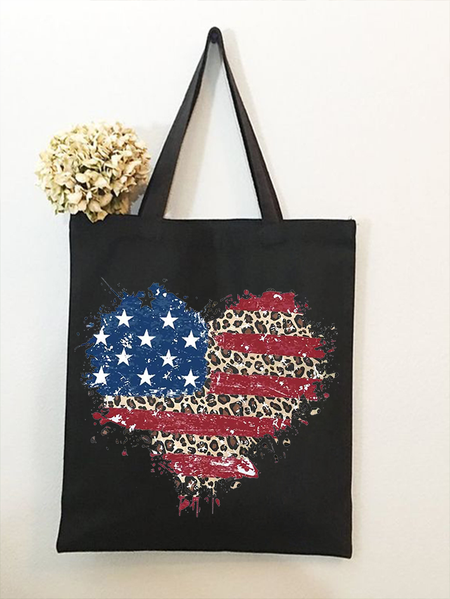 

Women's Heart America Flag Canvas Shopping Tote, Black, Bags