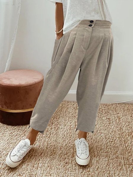 

Women Casual Plain Elastic Waist Pockets Cotton Pants, Khaki, Pants