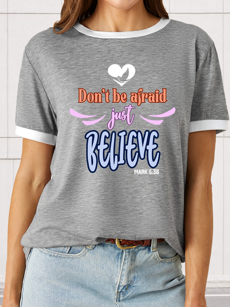 

Lilicloth X Kat8lyst Don’t Be Afraid Just Believe Women’s Cotton Casual T-Shirt, Gray, T-shirts