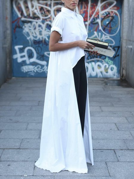 

Loose Shirt Collar Urban Long Blouse, White, Blouses and Shirts