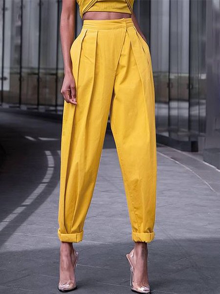 

Casual Plain Regular Fit Cargo Pants, Yellow, Pants