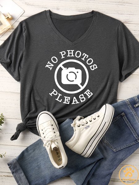 

Women's No Photos Please Matching V Neck T-Shirt, Gray, T-shirts