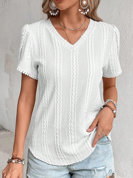 

Plain V Neck Casual Regular Fit T-Shirt, White, T-Shirts