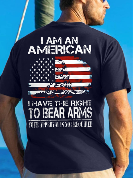 

Men's I Am An American I Have The Right To Bear Arms Your Approval Is Not Required Funny Graphic Printing Independence Day Cotton Crew Neck Casual T-Shirt, Purplish blue, T-shirts