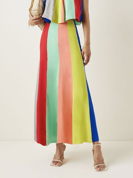 

Vacation Regular Fit Color Block Skirt, Multicolor, Skirts