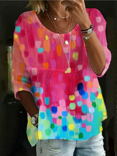 

Crew Neck Casual Loose Shirt, Rose red, Shirts & Blouses
