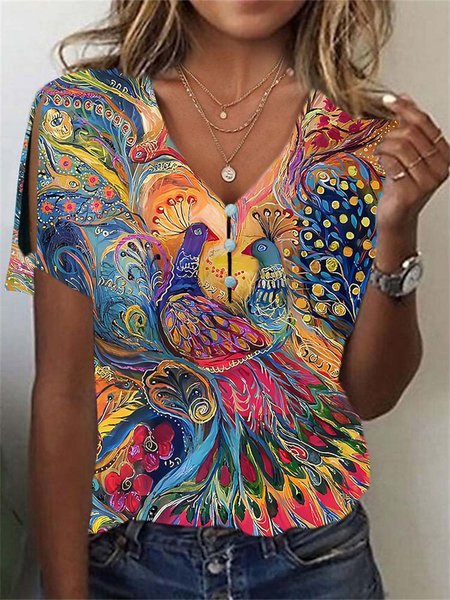 

Casual Ethnic V Neck Loose Shirt, Yellow, Shirts & Blouses