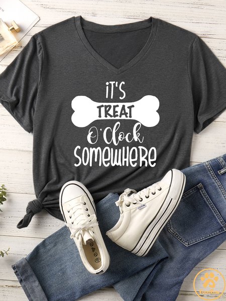 

Women's It's Treat O'clock Somewhere Matching V Neck T-Shirt, Gray, T-shirts