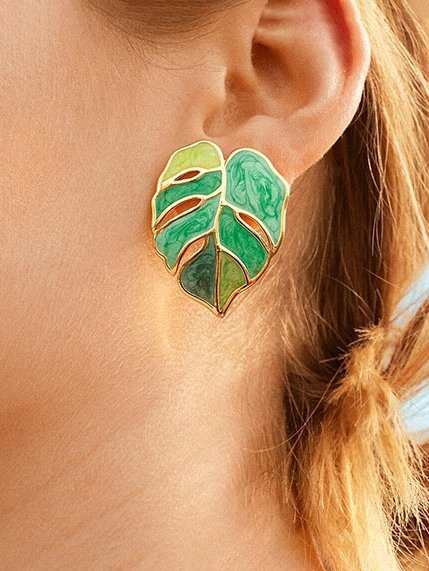 

Hawaii Colorful Enamel Palm Leaf Pattern Earrings Vacation Leisure Women's Jewelry, As picture, Earrings