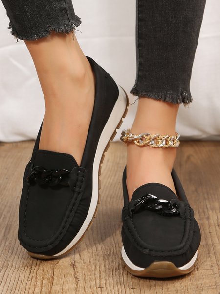 

Casual Metal Chain Decor Loafers, Black, Flats