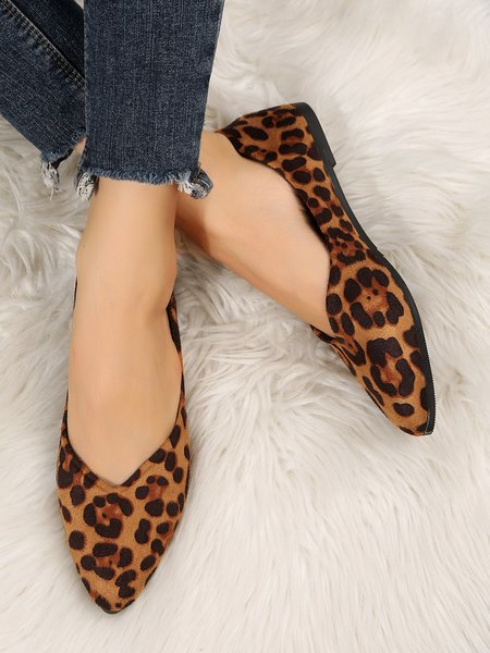 

Brown Velvet Leopard Slip-on Flats, Flats