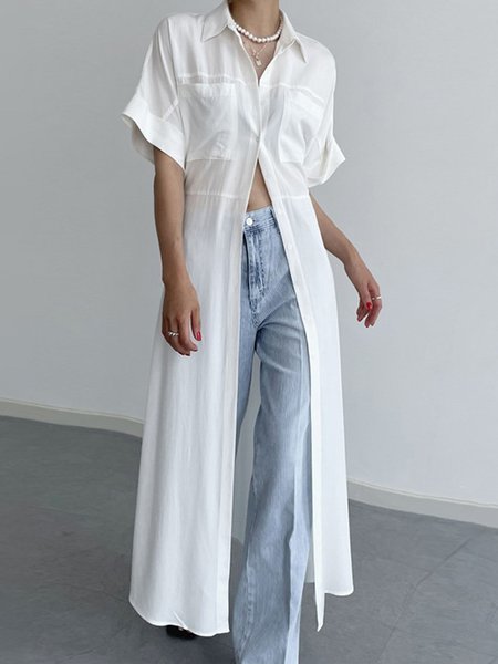 

Shirt Collar Short sleeve Urban Regular Fit Dress With No, White, Maxi Dresses