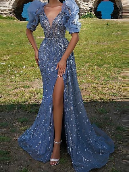 

Wedding Plain Vintage Guest Dress, Blue, Maxi Dresses