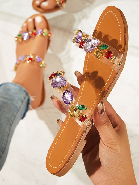 

Multiclor Rhinestone Pvc Boho Slide Sandals, Multicolor, Sandals