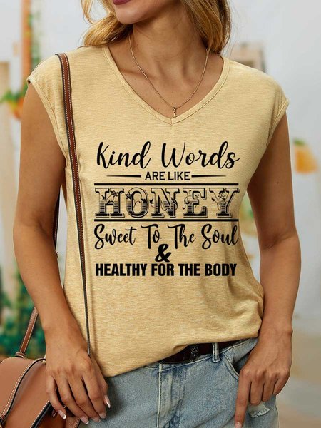 

Lilicloth X Y Kind Words Are Like Honey Sweet To The Soul & Healthy For The Body Women’s Cotton Simple Tank Top, Khaki, Tank Tops