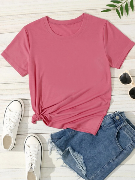 

Loose Crew Neck Casual T-Shirt, Pink, T-Shirts