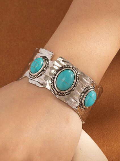 

Ethnic Turquoise Irregular Bracelet Bohemia Leisure Vacation Female Jewelry, Silver, Bracelets