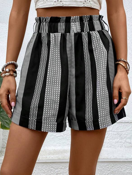 

Loose Geometric Casual Shorts, Black, Shorts