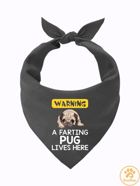 

Warning A Farting Pug Lives Here Matching Dog Print Bib, Gray, Pet Bandanas