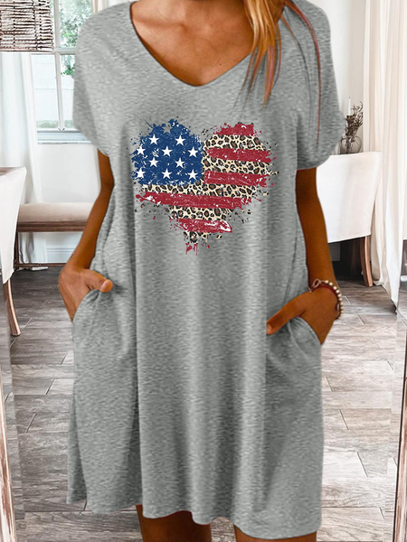 

Women's America Flag Loose Casual Dress, Gray, Dresses