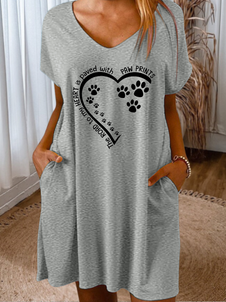 

Women's Dog Lovers The Road To My Heart Is Paved With Paw Prints Text Letters Dress, Gray, Dresses