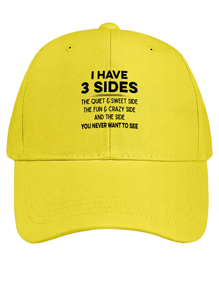 

Women's I Have 3 Sides Print Cotton Fit Adjustable Hat, Yellow, Men's Hats