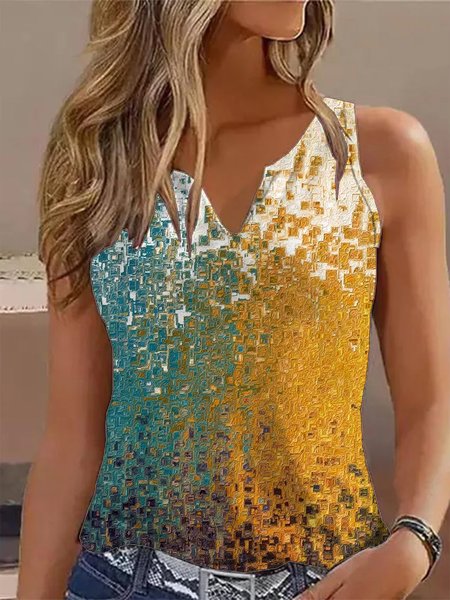 

Regular Fit Casual Ombre Notched Tank Top, Yellow, Tanks & Camis