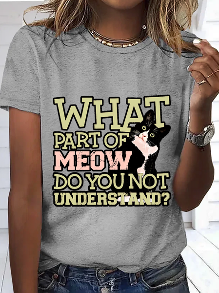 

Women's Funny Cotton What Part Of Meow Do You Not Understand Black Cat T-Shirt, Light gray, T-shirts