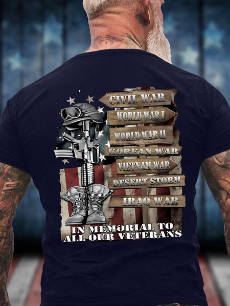 

Men's Civil War World War 1 World War 2 In Memorial To All Our Veterans Funny Graphic Printing Casual Cotton Crew Neck Text Letters T-Shirt, Purplish blue, T-shirts