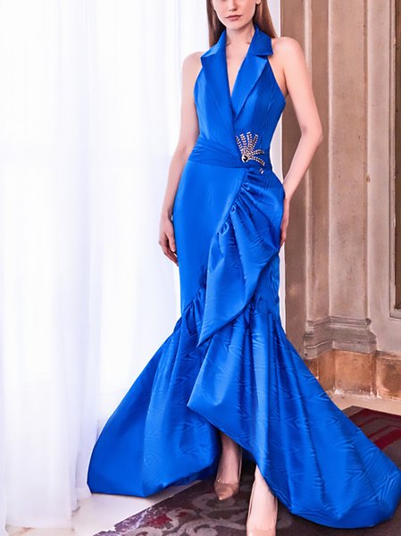 

Wedding Vintage Plain Guest Dress, Blue, Maxi Dresses